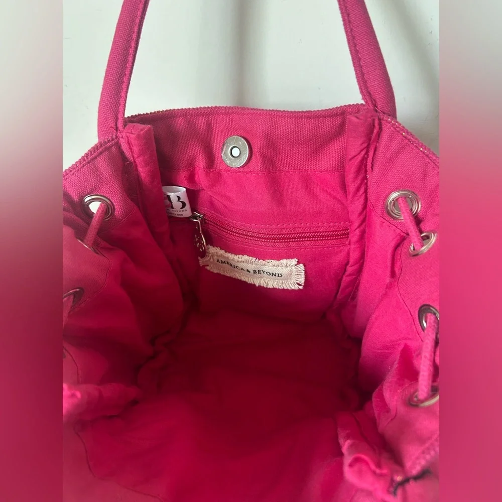 Viral America & Beyond Pink Beaded Butterfly Tote Bag